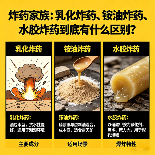 方山炸药家族：乳化炸药、铵油炸药、水胶炸药到底有什么区别？